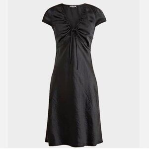 NWT J. Crew Short Sleeve Luster Texture Satin Dress Sz 12 Black Fairycore Large